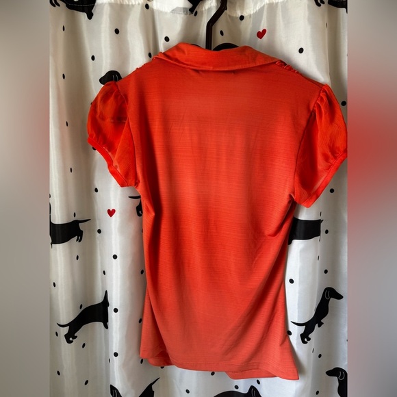 HeartSoul orange-red Ruched Blouse with Polo Collar - Picture 2 of 4